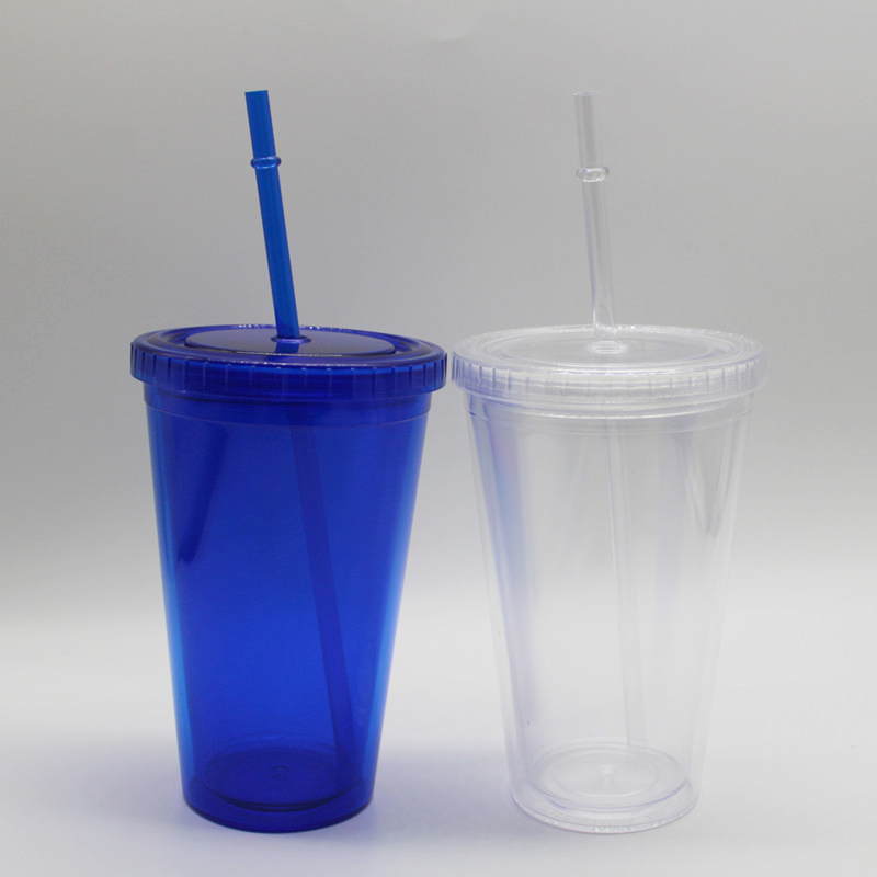 16 унций с двойной стенкой из пластика стакан чашка с крышкой соломы кружка стаканы, ясно пить воду стаканы для напитков с ПВХ вставкой без добавления бисфенола А