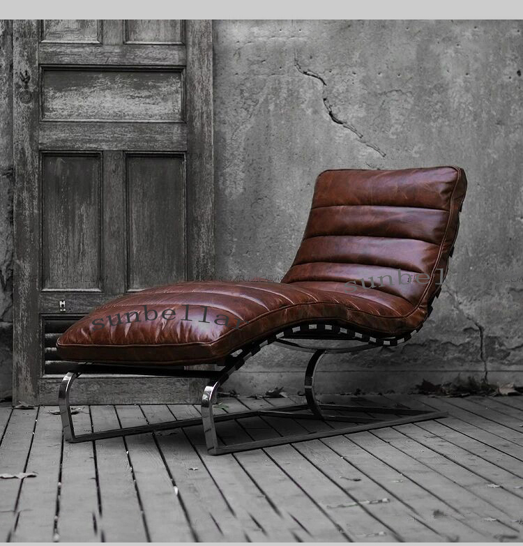 genuine leather armless chaise lounge antique distressed leather stitch recliner chair living room bedroom lounge chair