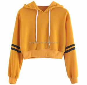 Ladies Hoodies sweatshirts 100% cotton for Women Striped Long Sleeve corp Short long sleeve hooded pullover sweater