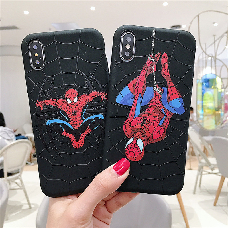 Fashion 3D Relief Silicon Phone Case For iPhone X 6 6S 7 8 Plus XR XS MAX Cover Coque SpiderMan Batman SuperHero Soft TPU Capa