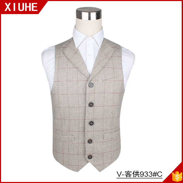 Wholesale Custom Tweed Cheap Wool Waistcoat Men Plaid Formal Suit Vest Cotton Vest Waistcoat