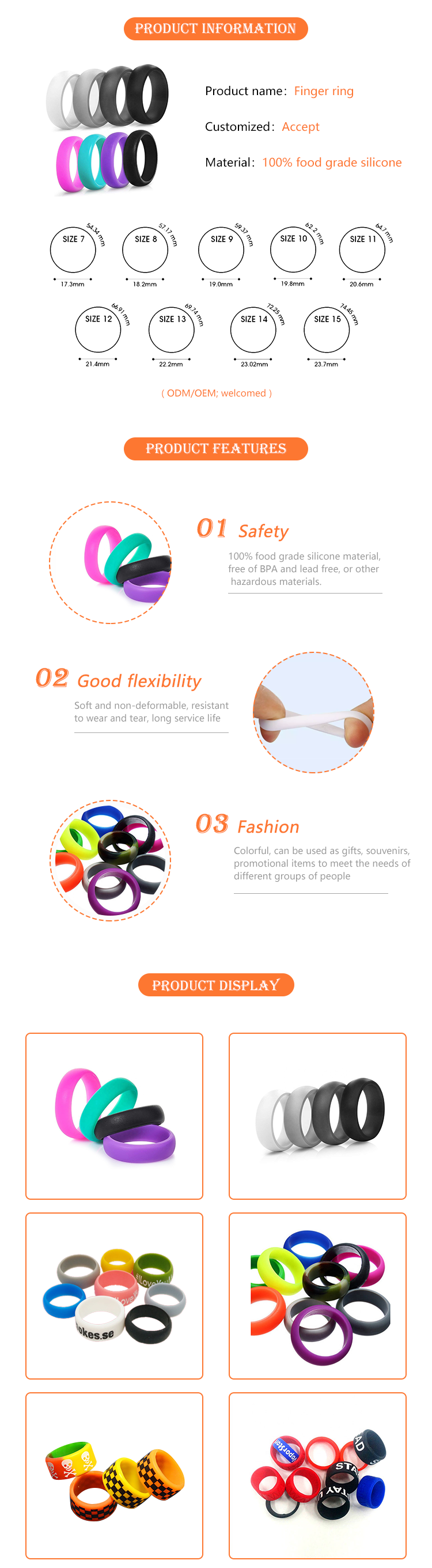 Fashion Design Durable Sports Silicone Finger Ring For Men Women