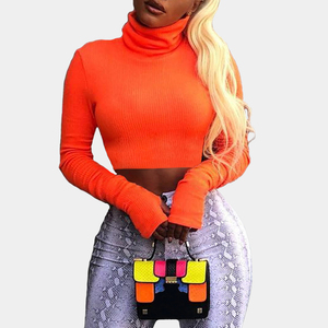 Hot Fashion Autumn Winter Women Crop Top High Collar Short Woman Turtleneck Tight Sweater