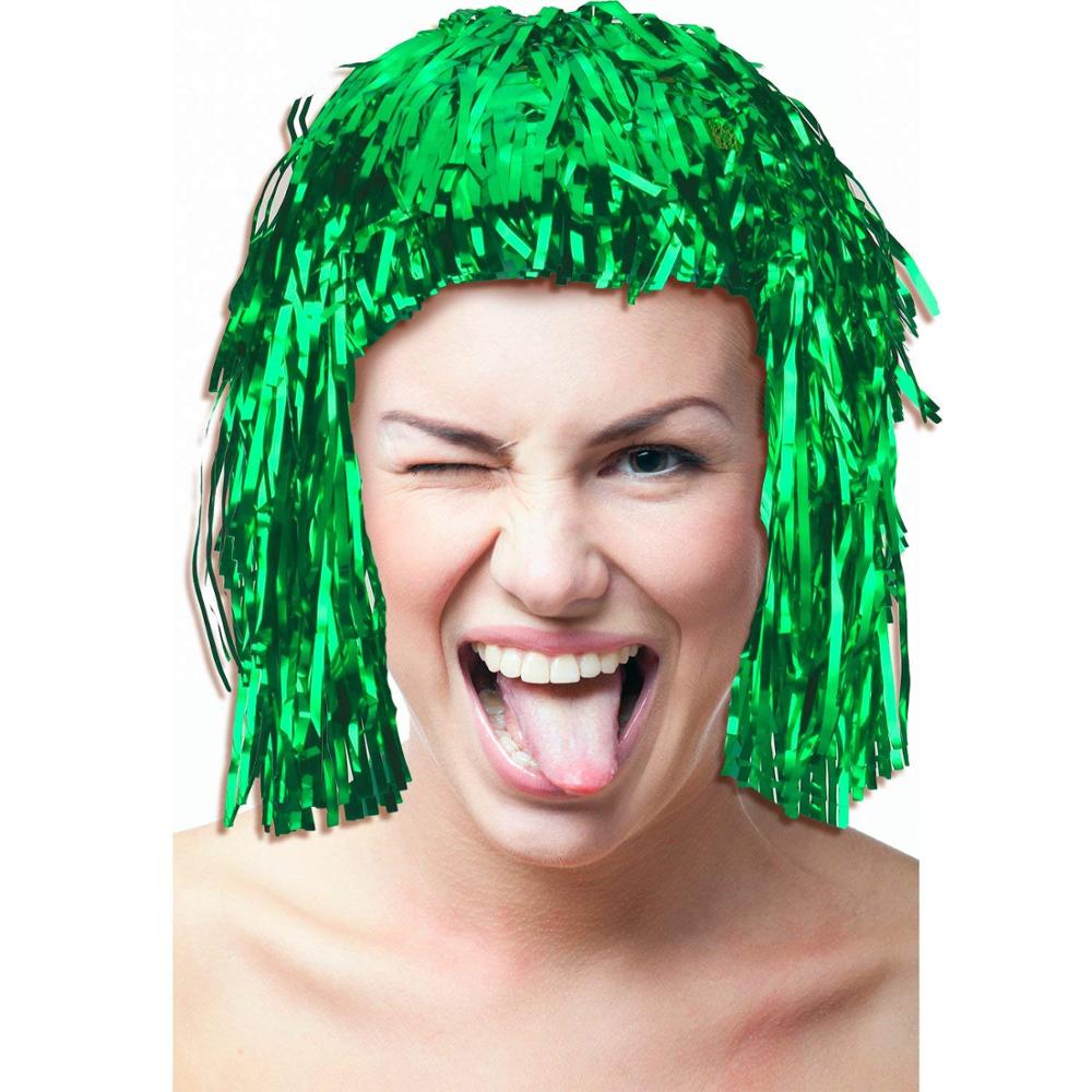 wig Gold Silver /& Red set of 3 Shiny Metallic Foil Adult Fancy Dress Tinsel Wigs