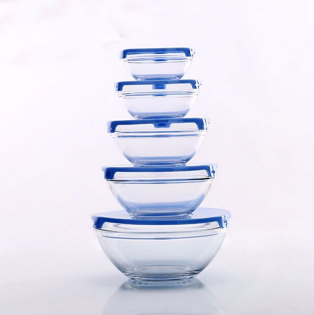 Haonai popular fancy 5pcs glass bowl set