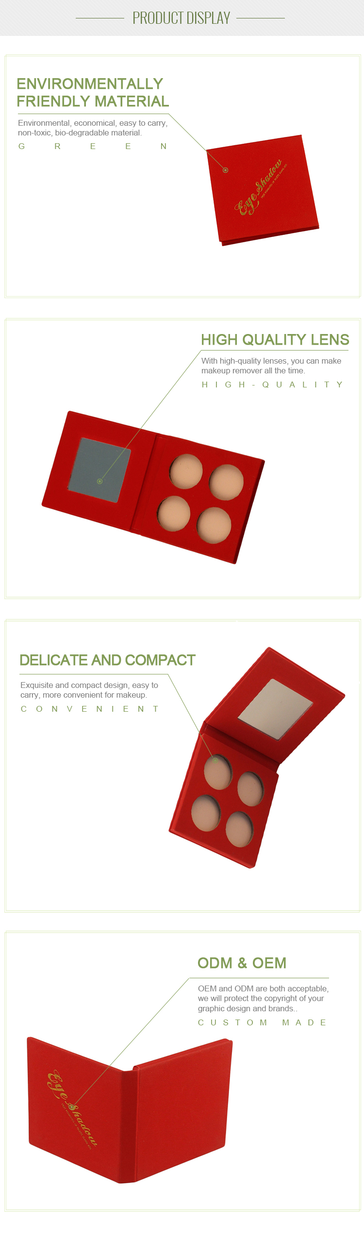 Custom high quality cheap heart shaped eyeshadow palette no label paper packaging box with mirror