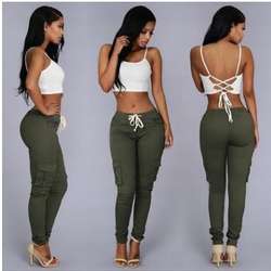 Instyle Mulheres Sport Calças Bolso da Calça de Cintura Com Cordão de Moda