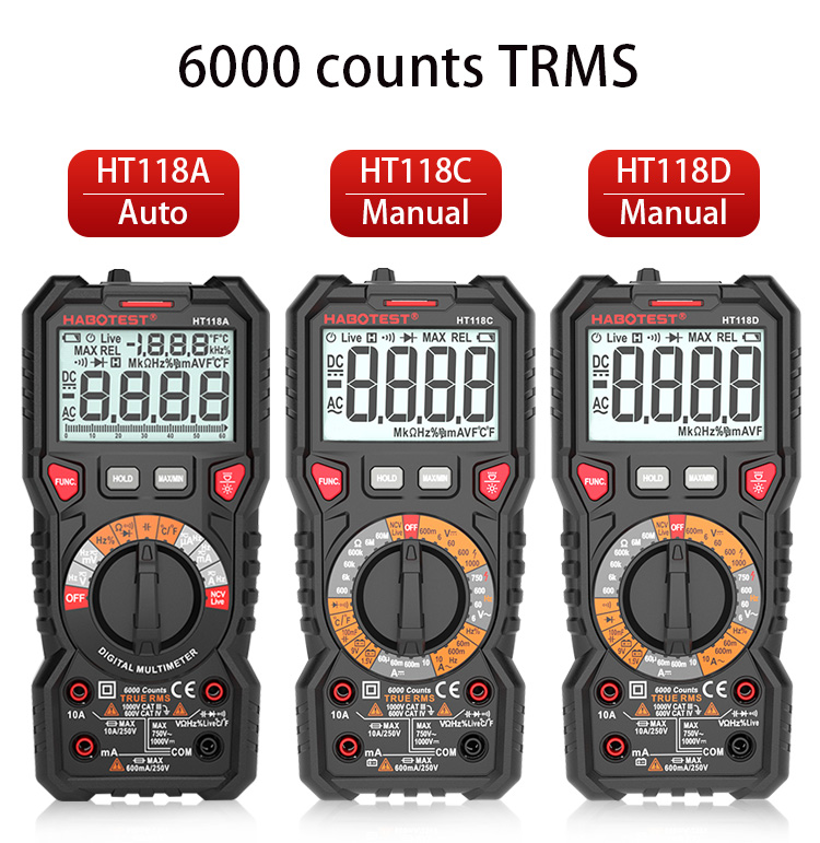 High Precision HABOTEST HT118C Capacitance Resistance Current Voltage T-RMS Digital Multimeter