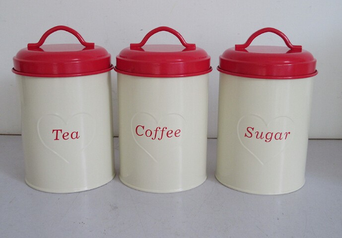 Biscuit Tea Coffee Sugar Caddy Tins Containers Canister Storage Jars Pots Set