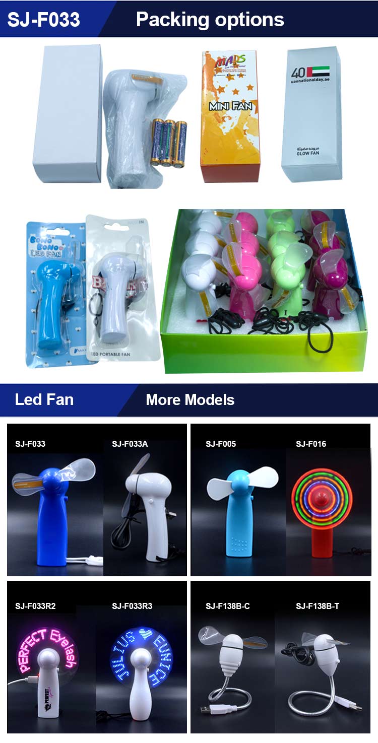 SUNJET F033 New Products Mini Portable Handy Led Custom Message Battery Fan, Led Display Handheld Mini Electric Fan
