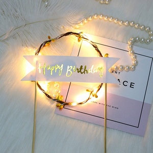 Birthday Party Decorations Blue Pink Gold lights Happy Birthdays LED Cake Topper Garland Cake Toppers