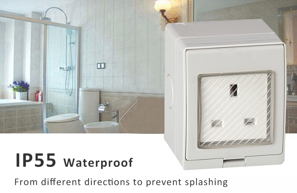 CE Wall Mounted 13 Amp British Type 1 Gang Socket Waterproof
