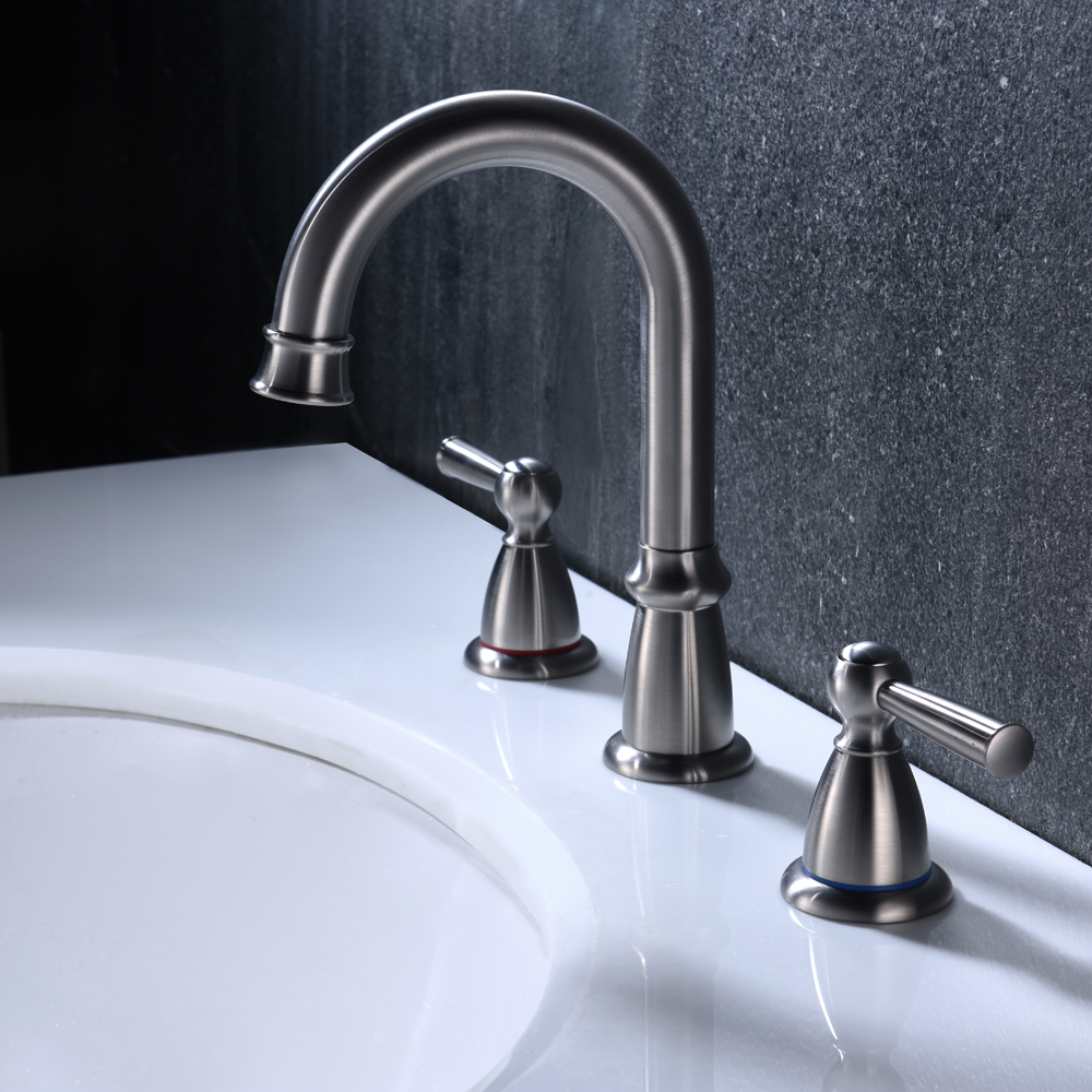 黄铜双杠杆广泛 3 孔浴室水龙头在 pvd 镍