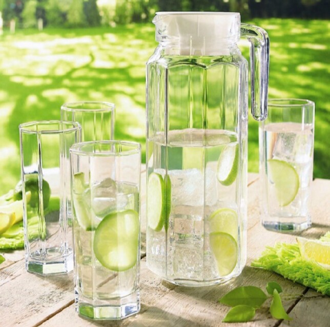 Glass Pitcher with Lid and Drinking Glasses Set