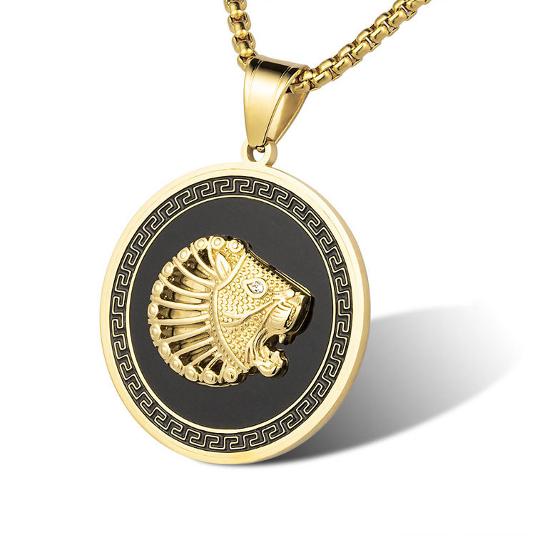 Marlary Прохладный Большой 14K, позолота, нержавеющая сталь, шарма ювелирных изделий и черной эмалью в виде льва кулон для мужчин
