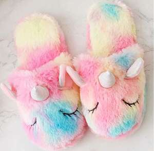fluffy rainbow slippers