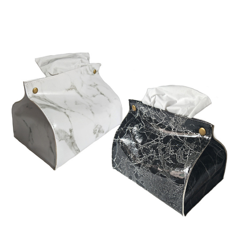 Chic Tissue Case Box Container PU Leather Marble Pattern Home Car Towel Napkin Papers Dispenser Holder Box Case Table Decoration