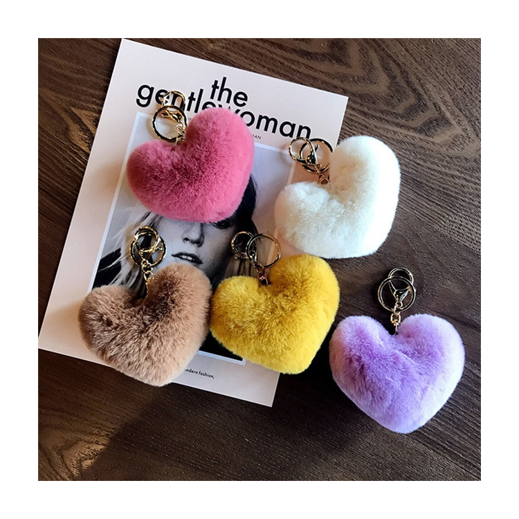 Высокое качество, оптовая продажа, плюшевый брелок, красный цвет, кролик, настоящий искусственный мех, сердце, брелок