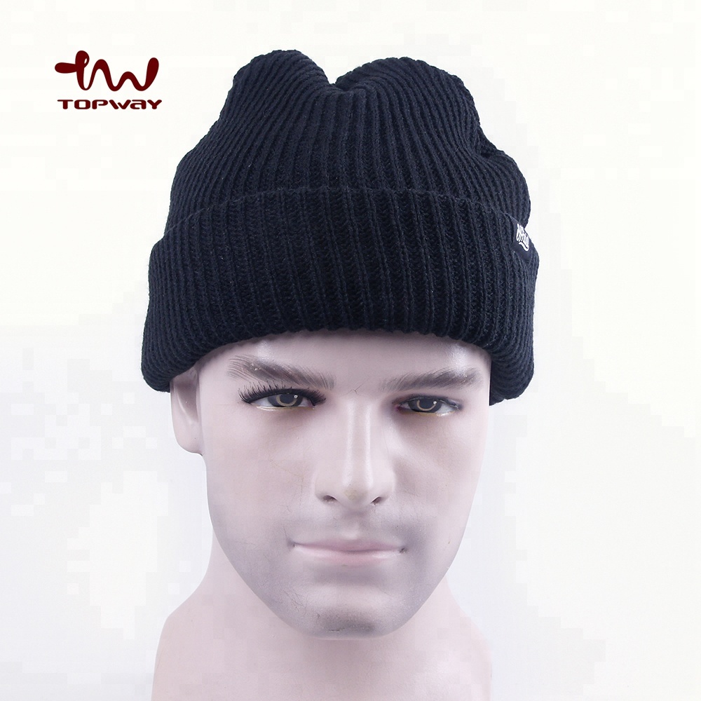 New Quality Blank Plain Black Long Skull Fold Unfold Cuffed Beanie Winter Hat