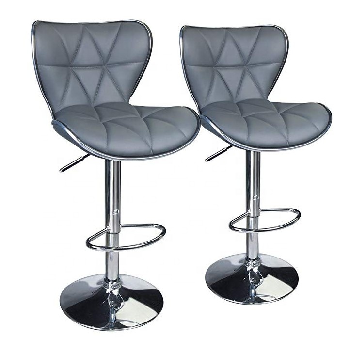 Регулируемые барные стулья Anji, хромированные стопы, поворотный офисный кожаный стул с металлической спинкой