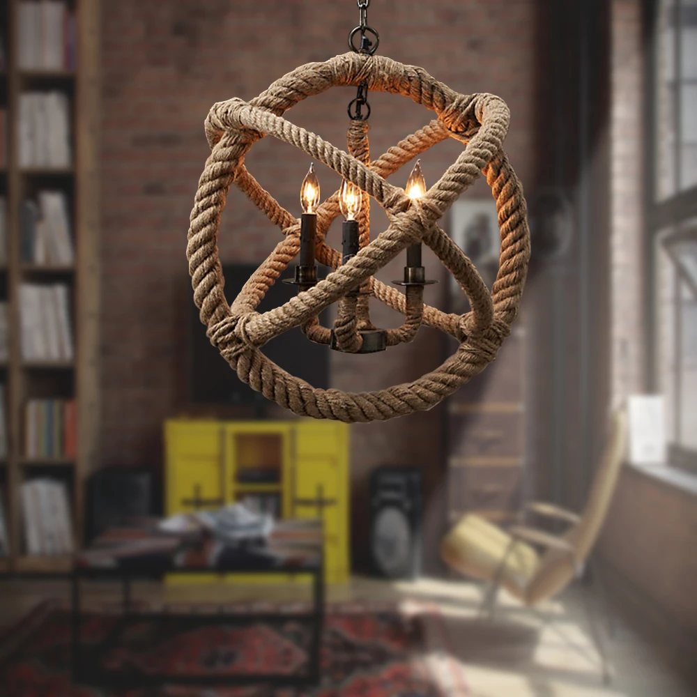 Art decoration Industrial design hemp rope handmade pendant lamp