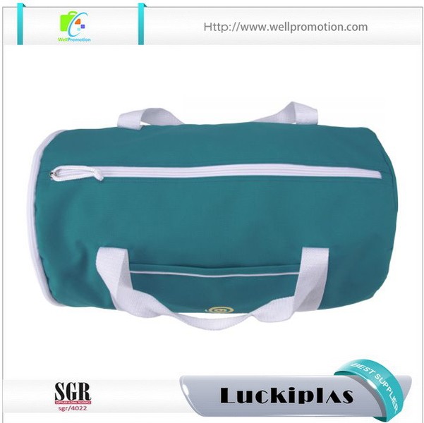 Borsone da viaggio rotondo da donna in tela blu da 12 once con tasca laterale