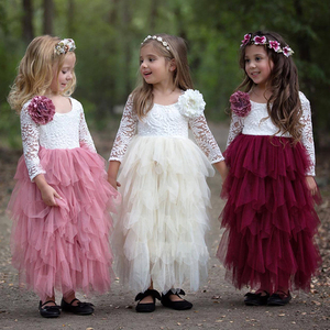 2018 hottest long sleeve lace kids party dress for 1-10 years old