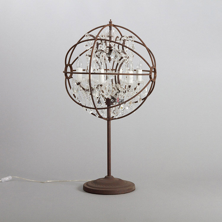 Elegant Retro rust iron table lamp and crystal table lamp for coffee shop restaurant clothing shop