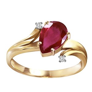 Plating 14k Gold Ring with CZ Diamonds and Pear-shaped Ruby