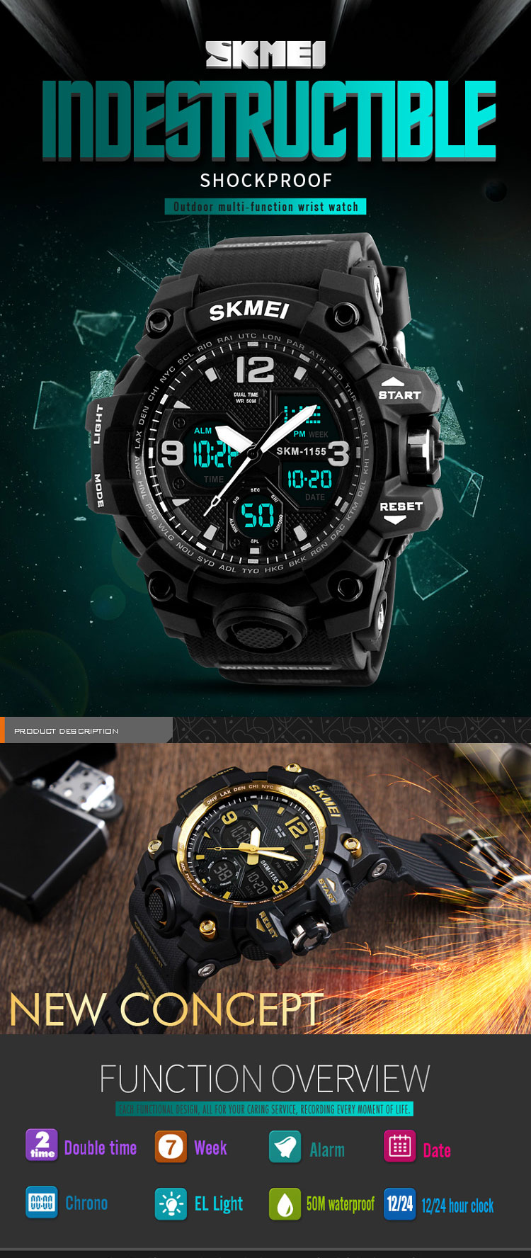 SKMEI 1155 B  relojes watches custom digital sport watch brand men wristwatch quartz wristwatches