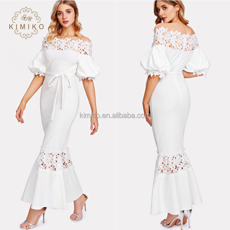 belted high waist lace panel maxi dress