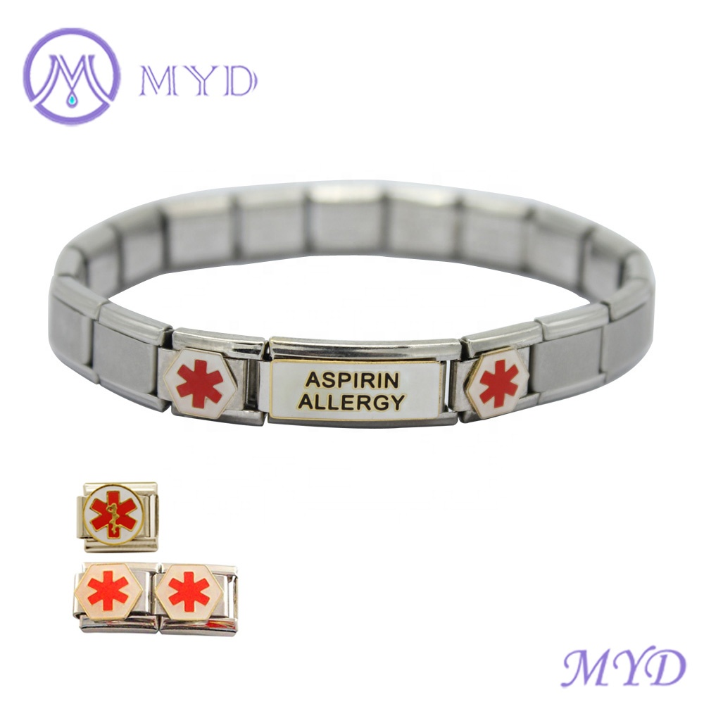 8.7/" Inoxydable Médical D/'Urgence Alerte ID Bracelet Avec Aluminium ID Card