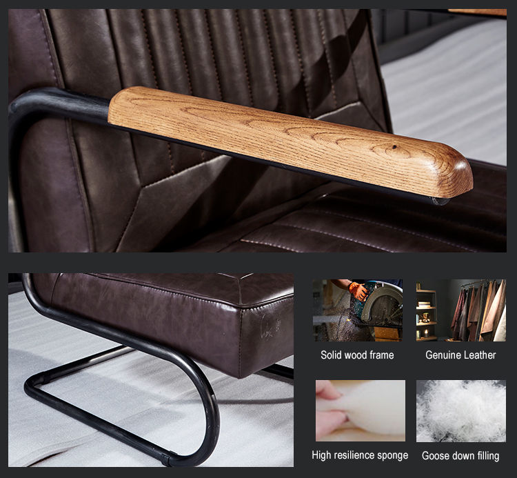 living room leather armchair metal design armrest dining room chair vintage distressed leather accent chair