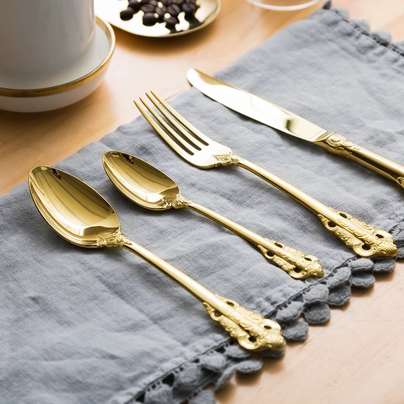 European Royal gold cutlery with luxury handle stainless steel 18/10 Tableware High Grade