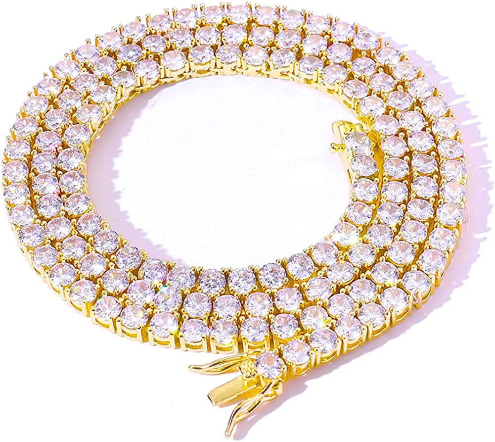 Hip Hop Jewelry 4mm White Gold S925 Sterling Silver VVS Moissanite Lab Diamonds Tennis Link Chain Necklaces