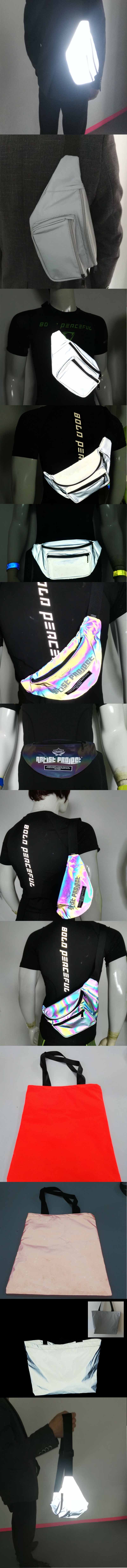 product-701-8632 large designer iridescent rainbow holographic pattern outdoor hiking running fitness sport reflective nylon fanny pack waist bag