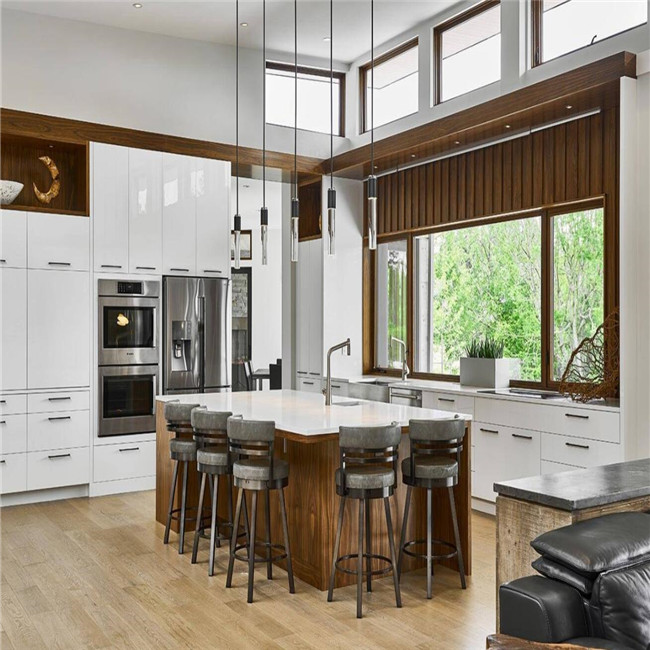 Luxury walnut solid wood custom kitchen cabinet designs