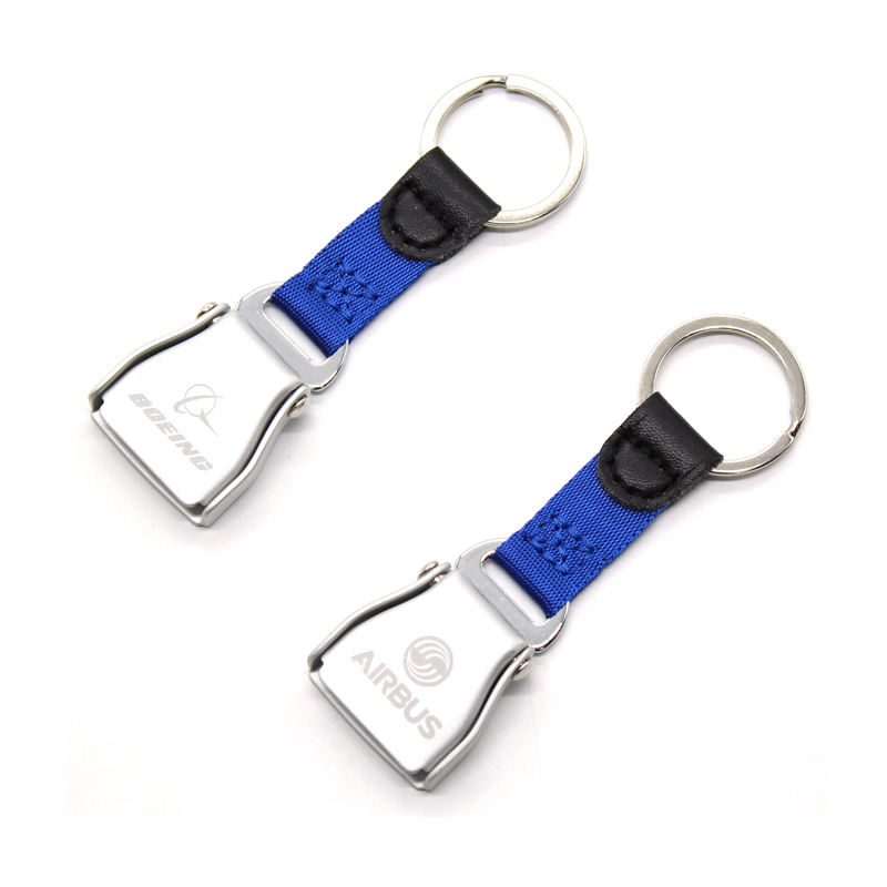 マットバックル付きカスタムロゴボー飛行機シートベルトキーホルダー