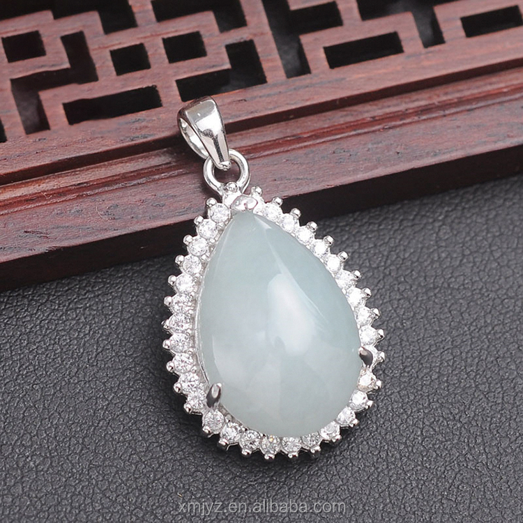 天然翡翠吊坠项链女纯银水滴形小翡翠翡翠送给女友女友