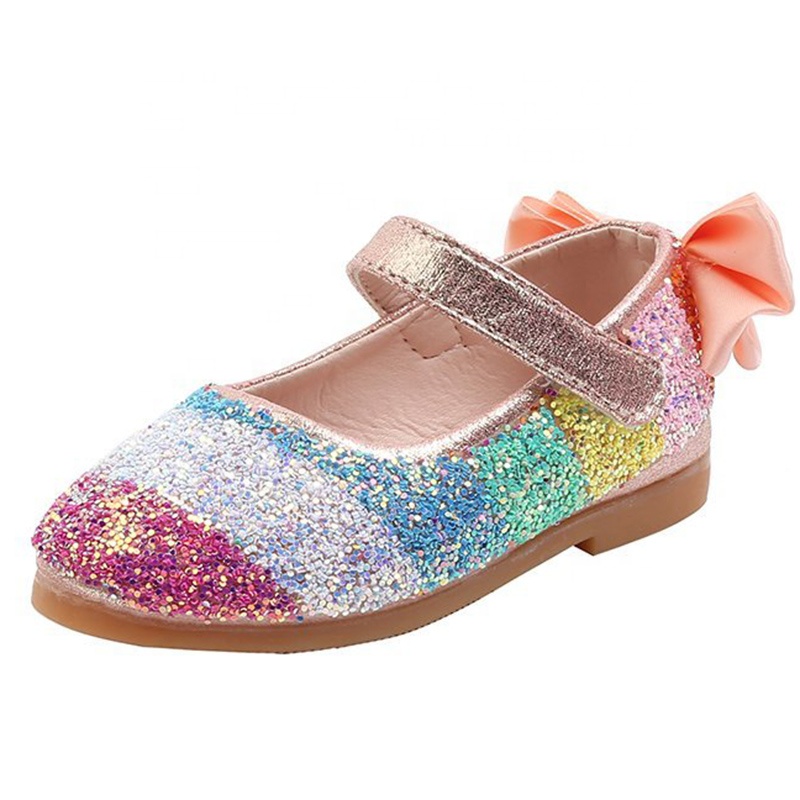 Модные блестящие туфли принцессы из искусственной кожи с бантом для маленьких девочек танцевальные туфли из искусственной кожи обувь на плоской подошве для студентов и вечеринок