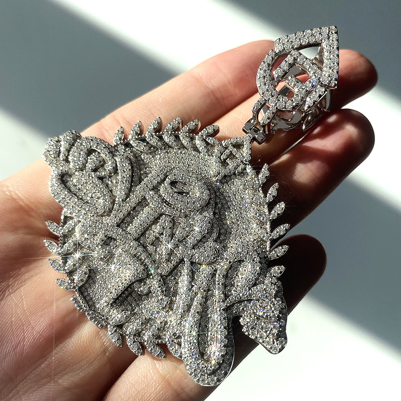 Custom iced out pendant Moissanite Diamond 925 Silver VVS Moissanite Hip Hop Jewelry Mens Custom Logo Initial Pendant