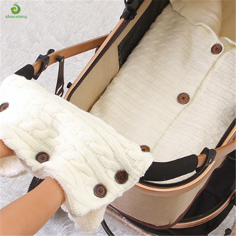 Новый дизайн, зимние теплые плотные вязаные перчатки для детской коляски, коляски, грелки для рук, перчатки для детской коляски, ветронепроницаемые и непромокаемые бархатные