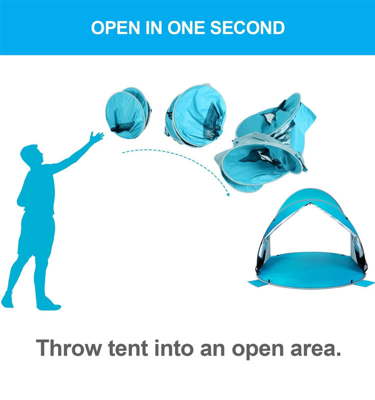 4 Persons Foldable Water, Resistant Uv50 Camping Resort Stretch Hole Frame Half Full Color Beach Tents With Sandbag Anchors/