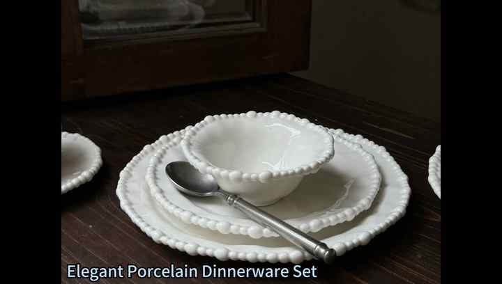 Luxury Beaded Rim White Porcelain Dinnerware Set OEM Accepted