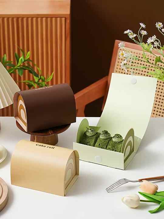 New Arched Three-Color Cake Roll Packaging Box - Customizable Eco