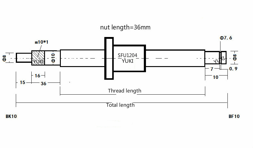 12mm CNC ball screw with flange nut and nut housing and BKBF10 EKEF10 FFFK10 end machining and coupler ballscrews SFU1204