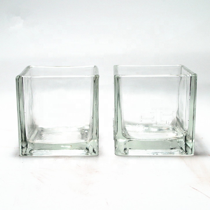 wholesale square clear gift art glass candle holder glass jar for wedding or house decoration or creating romantic atmosphere