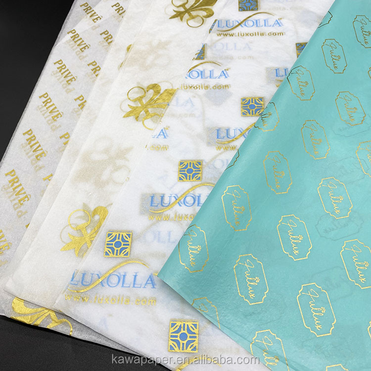 White silk paper with white logo custom printed tissue wrapping paper sheets