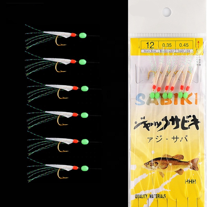 6pcs//pack Fishing Sabiki Rig Glow Soft Shrimp lure Saltwater Fishing Bait Gold