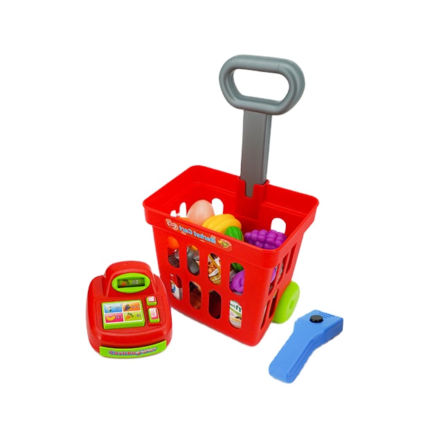 Фабричная поставка, низкая цена, корзина для покупок с имитацией звука, кассовый аппарат, выдвижной ящик, комплект для ролевых игр, игрушка для супермаркета
